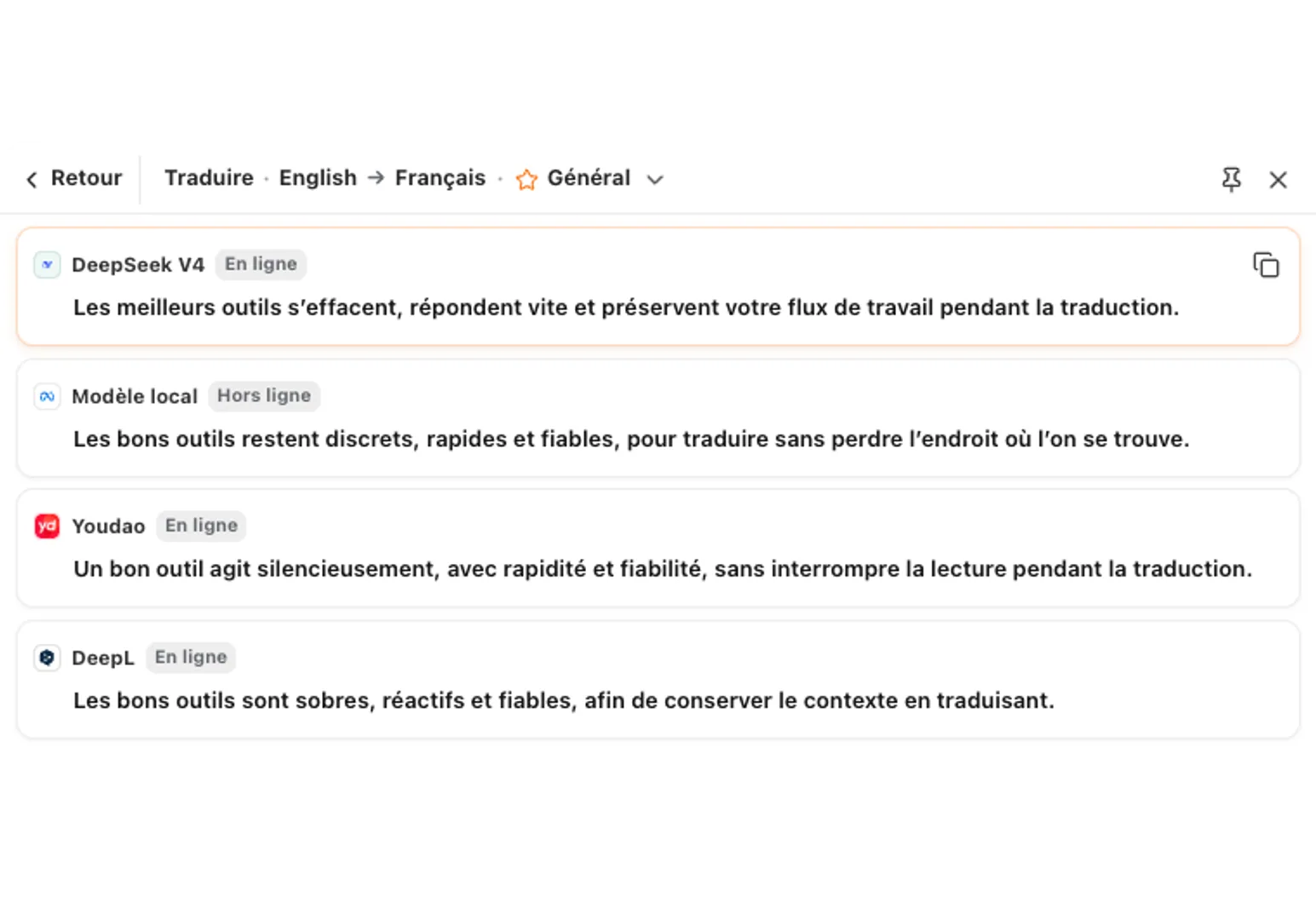 Comparaison de plusieurs traductions dans TranslateWindow