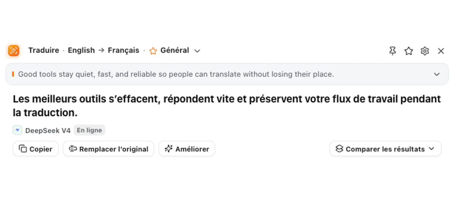 Fenêtre flottante de traduction TranslateWindow